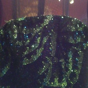 Formal gown fully hand sewn sequence emerald green